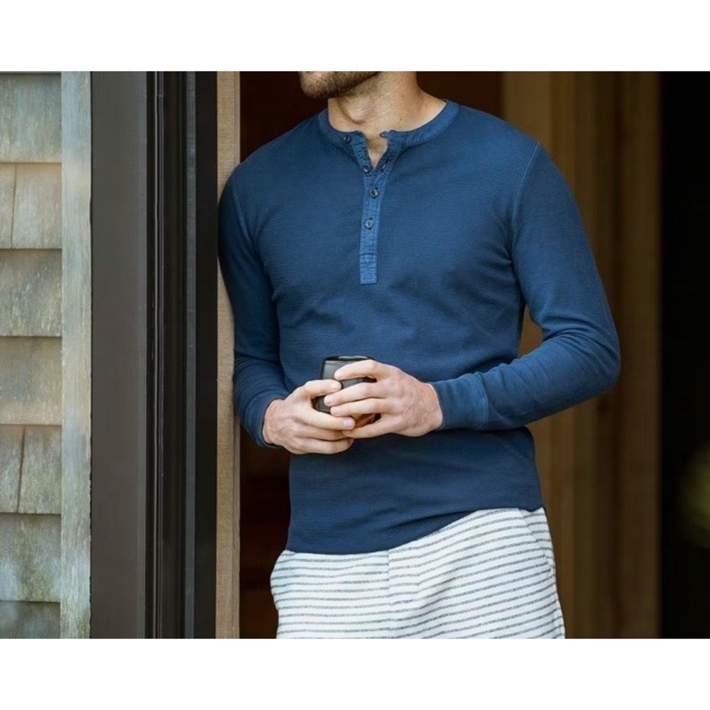 Grayers‎ NWT Mens Insignia Blue Cadmore Double Cloth Henley Long Sleeve Size XL